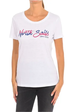North Sails Koszulki, Kobieta, Biały, XL, Bawełna, T-shirt z krótkim rękawem i ściągaczem na szyi