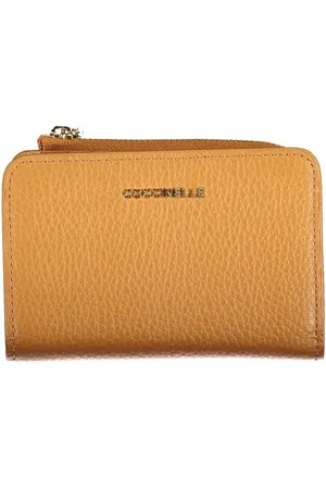 Coccinelle Akcesoria, Kobieta, brązowy, ONE SIZE, Brązowa Skórzana Portmonetka z Wykończeniem Metalicznym