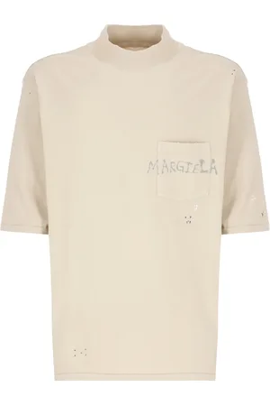 Maison Margiela Koszulki, Mężczyzna, Beżowy, XS, Zniszczony T-shirt z Logo