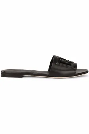 Dolce & Gabbana Buty, Kobieta, Czarny, 38 1/2 EU, Czarne Skórzane Klapki dla Mężczyzn