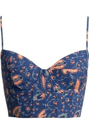 Ralph Lauren Koszulki, Kobieta, Niebieski, M, Niebieski Kwiatowy Gorset Crop Top