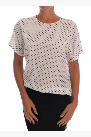 Dolce & Gabbana Bluzki, Kobieta, Biały, 2XS, Elegancka jedwabna bluzka w groszki