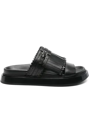 Alexander McQueen Buty, Kobieta, Czarny, 37 1/2 EU, Czarne Skórzane Sandały z Frędzlami
