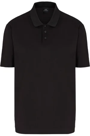 Armani Exchange Koszulki, Mężczyzna, Czarny, L, Czarna koszulka polo z bawełny z haftem