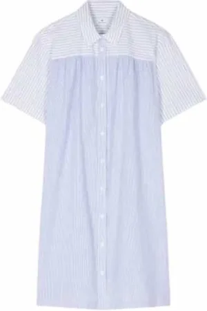 Paul Smith Sukienki, Kobieta, Niebieski, XS, Bawełna, Niebieska Sukienka w Paski z Seersuckera