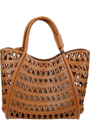 Max Mara Torebki, Kobieta, brązowy, ONE SIZE, Plecak ze skóry pleciony z wzorem monogramu