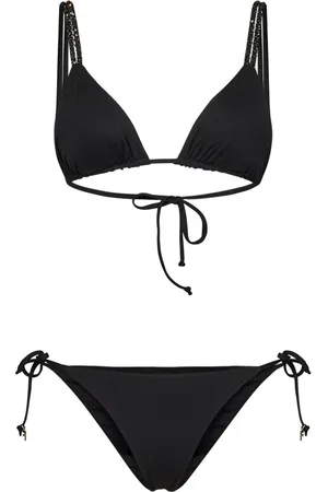 FISICO Stroje kąpielowe, Kobieta, Czarny, M, Elegancki Czarny Bikini z Kryształami