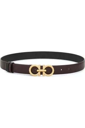 Salvatore Ferragamo Akcesoria, Kobieta, Żółty, 85 CM, Bordowy Czarny Pasek z Złotym Logo