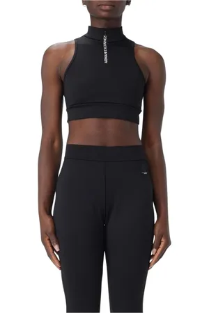 Armani Exchange Koszulki, Kobieta, Czarny, L, Poliester, Czarna Top z Zamkiem Bez Rękawów Elegancki Styl