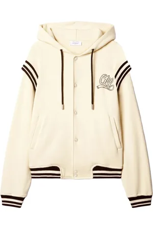 OFF-WHITE Bluzy, Mężczyzna, Beżowy, L, Kremowy Bawełniany Sweter z Paskami