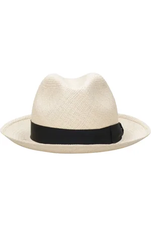 Borsalino Akcesoria, Mężczyzna, Beżowy, 58 CM, Słomiane Kapelusze Panama z Kontrastującym Opaskiem