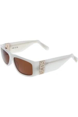 GCDS Akcesoria, unisex, Biały, ONE SIZE, Białe Okulary Przeciwsłoneczne w Kształcie Prostokąta z Brązowymi Soczewkami