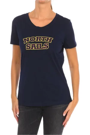 North Sails Koszulki, Kobieta, Niebieski, XL, Bawełna, T-shirt z krótkim rękawem i ściągaczem