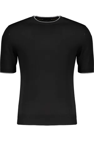 MOORER Koszulki, Mężczyzna, Czarny, 2XL, Sweter T-shirt z wełny z kontrastującymi krawędziami