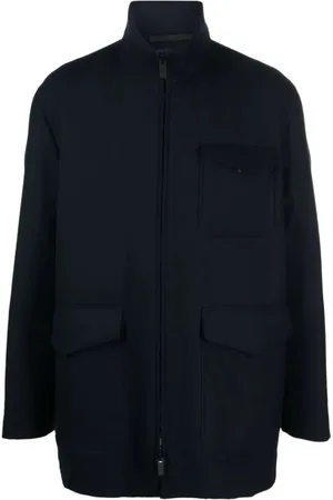 Giorgio Armani Płaszcze, Mężczyzna, Niebieski, 3XL, Niebieski Elegancki Płaszcz Caban