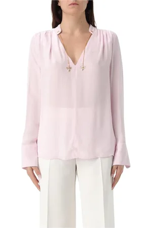 Elisabetta Franchi Bluzki, Kobieta, Różowy, XL, Żółta Jedwabna Bluzka z Detalem Łańcucha