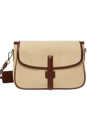 Max Mara Torebki, Kobieta, Beżowy, ONE SIZE, Torba na ramię z kanwy z detalami skóry