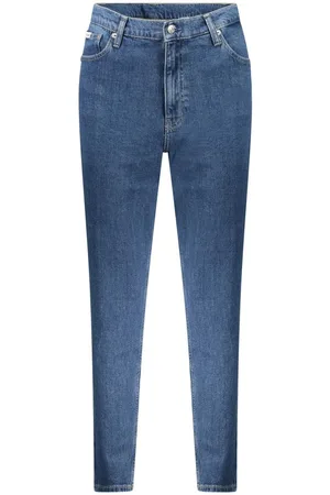 Calvin Klein Jeansy, Kobieta, Niebieski, W28 L28, Niebieskie Bawełniane Mom Jeansy z Logo