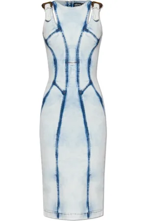 VERSACE Sukienki, Kobieta, Niebieski, M, Denim, Jeansyowa sukienka o ołówkowym kroju