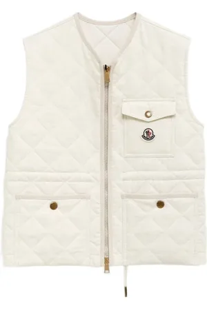 Moncler Kurtki, Kobieta, Biały, L, Pikowany Diamencikowy Wzór Kamizelka z Logo