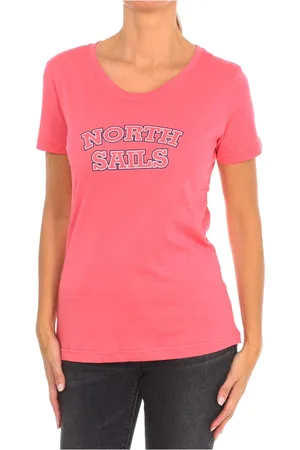 North Sails Koszulki, Kobieta, Różowy, M, Bawełna, T-shirt z Krótkim Rękawem i Żebrowanym Dekoltem