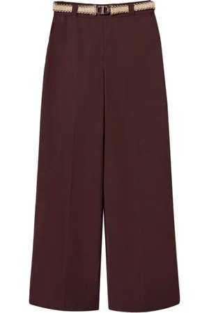Twin-Set Spodnie, Kobieta, brązowy, XS, Bawełna, Eleganckie Spodnie Palazzo z Paskiem z Rafii