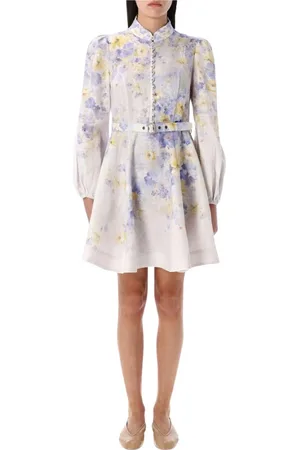 ZIMMERMANN Sukienki, Kobieta, Wielobarwność, M, Elegancka Kwiatowa Lniana Mini Sukienka