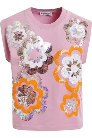 Essentiel Antwerp Koszulki, Kobieta, Różowy, S, Bluza bez rękawów z cekinami