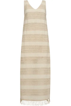 Co`Couture Sukienki, Kobieta, Beżowy, L, Bawełna, Sukienka Tigercc z cekinami i frędzlami