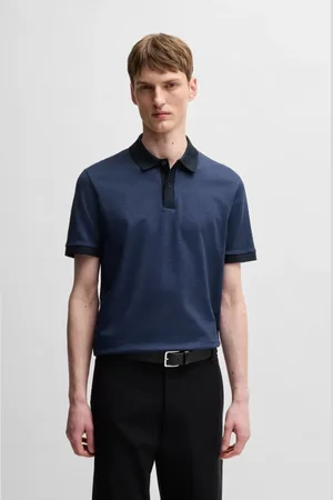 HUGO BOSS Koszulki, Mężczyzna, Niebieski, 3XL, Niebieski Polo z Teksturowanej Bawełny