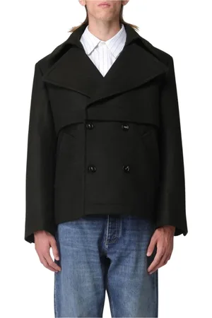 Bottega Veneta Kurtki, Mężczyzna, Czarny, M, Płaszcz Peacoat Podwójnorzędowy Ciepły