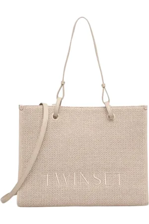 Twin-Set Torebki, Kobieta, Beżowy, ONE SIZE, Beżowa Torba Shopper z Kanwy z Zamkiem