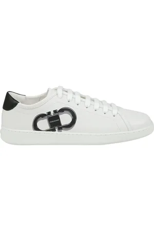 Salvatore Ferragamo Buty, Mężczyzna, Biały, 40 EU, Skórzane Sneakersy z Podwójnym Printem Gancini