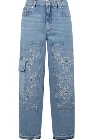 Ganni Jeansy, Kobieta, Niebieski, W27, Denim, Dżinsowe spodnie Carpenter z haftowanymi detalami