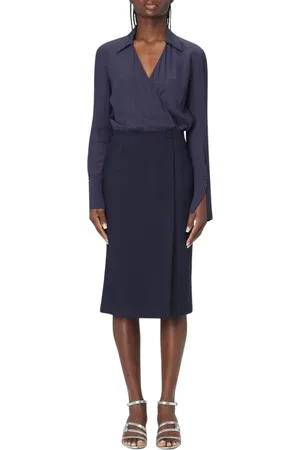 Patrizia Pepe Sukienki, Kobieta, Niebieski, M, Elegancka Sukienka Midi Styl Biurowy