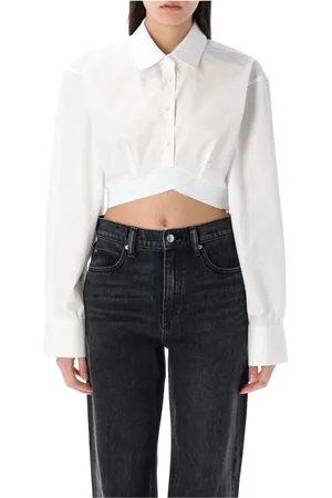 Alexander Wang Bluzki, Kobieta, Biały, XS, Biała Koszula Crop z Elastycznym Dołem