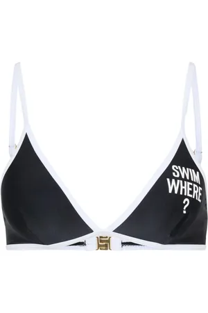 Moschino Stroje kąpielowe, Kobieta, Czarny, L, Czarny Bikini z Górną Częścią z Trójkątnym Nadrukiem