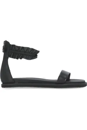 Cult Buty, Kobieta, Czarny, 40 EU, Czarne skórzane sandały na kostkę z kryształkami