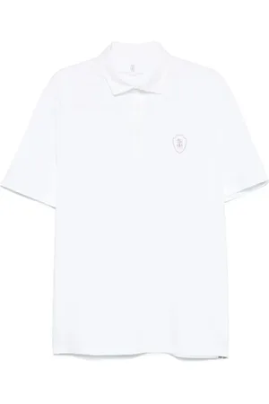 Brunello Cucinelli Koszulki, Mężczyzna, Biały, 2XL, Biała Sweter z Krótkim Rękawem i Haftem