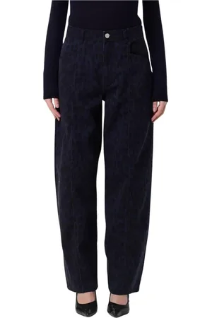 Baum und Pferdgarten Jeansy, Kobieta, Niebieski, L, Denim, Leopard Print Wide Leg Jeansy