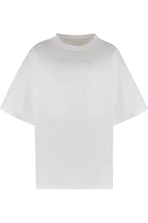 Maison Margiela Koszulki, Kobieta, Biały, S, Żakardowy T-shirt z okrągłym dekoltem