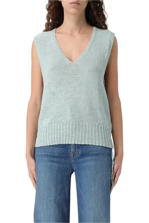 Maison Margiela Swetry, Kobieta, Zielony, L, Zielony Bezrękawnik z Dekoltem w Serek