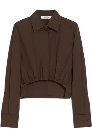 Max Mara Bluzki, Kobieta, brązowy, S, Bawełna, Brązowa Krótka Koszula z Bawełnianej Popeliny