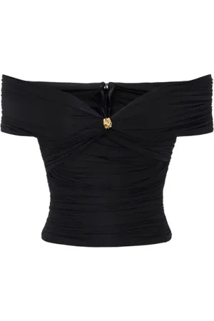 Elisabetta Franchi Koszulki, Kobieta, Czarny, L, Czarny Top z Organzy na Ramiona