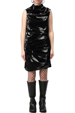 Alexander McQueen Sukienki, Kobieta, Czarny, L, Elegancka Drapowana Mini Sukienka Wysoki Kołnierz