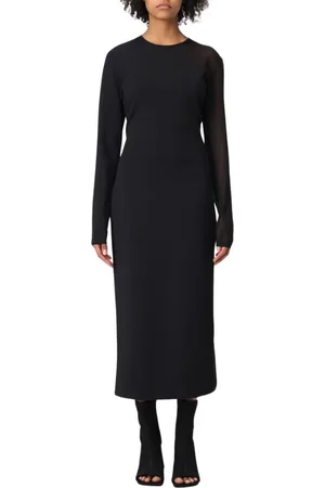 Stella McCartney Sukienki, Kobieta, Czarny, M, Czarna Sukienka Midi z Prześwitującymi Panelami