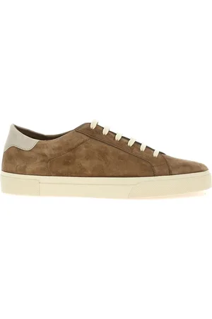 Brunello Cucinelli Buty, Mężczyzna, Beżowy, 41 EU, Sneakersy z Skóry i Podeszwą Gumową