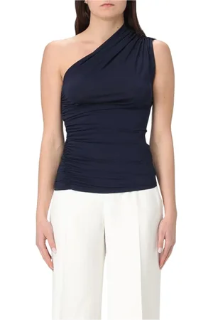 Elisabetta Franchi Koszulki, Kobieta, Niebieski, XL, Granatowy Top z Jednym Ramieniem
