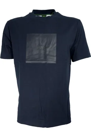 HUGO BOSS Koszulki, Mężczyzna, Niebieski, S, Bawełna, Koszulka z Paskami i Logo w Bawełnianym Jerseyu