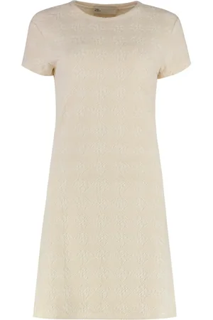 Tory Burch Sukienki, Kobieta, Beżowy, M, Nylon, Sukienka z mieszanki bawełny z logo dżakardu